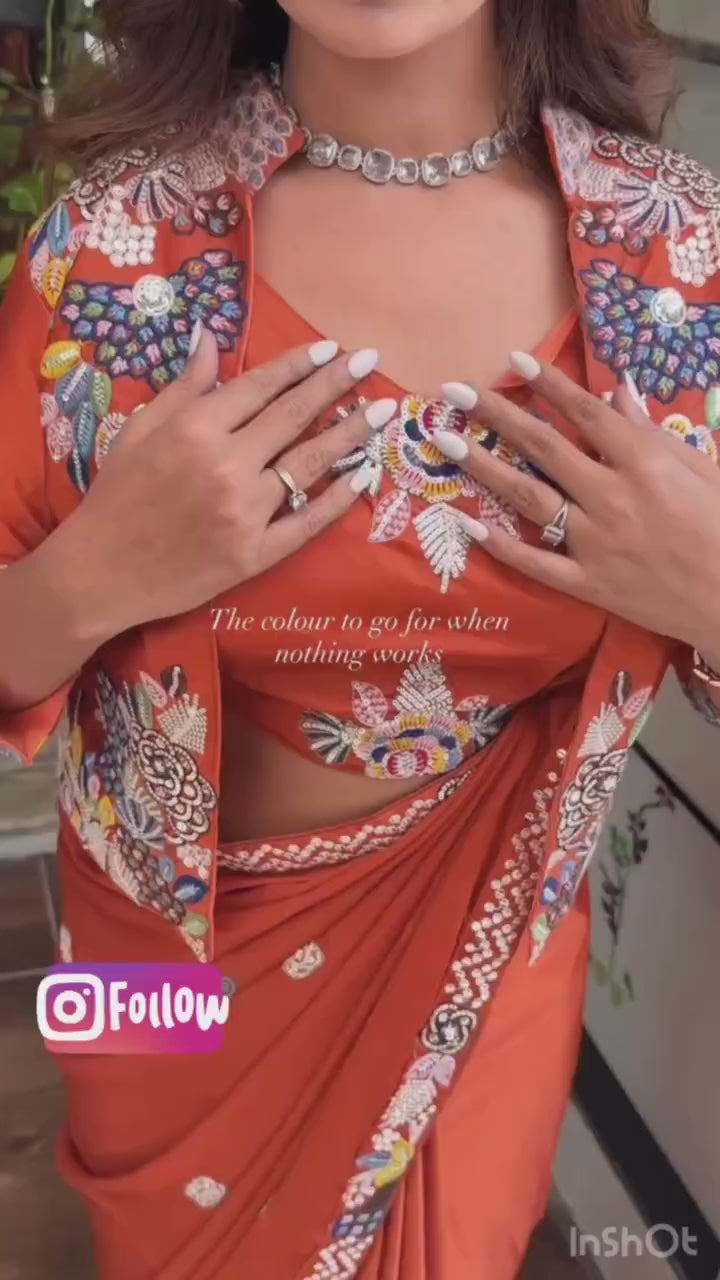 D 32 Rust Orange Festive Saree