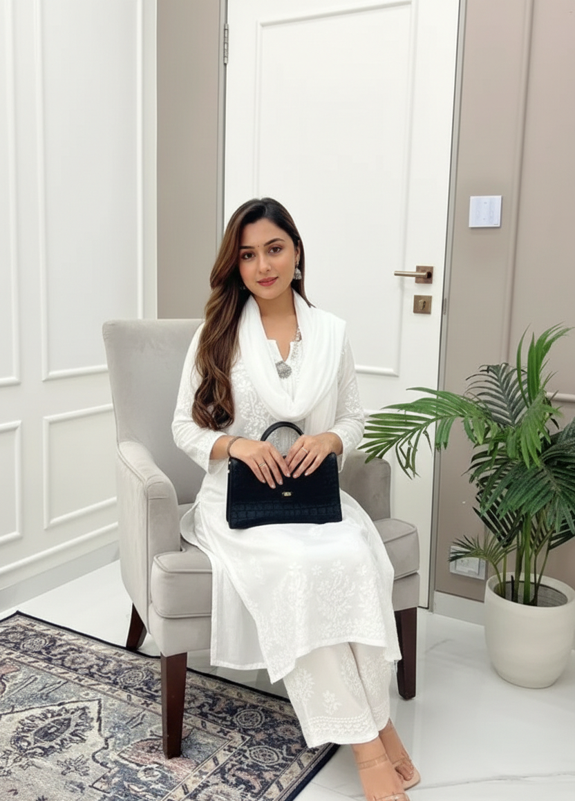 D 80 🤍 Bella Boutiques – New Launch Maslin Chikankari Kurti Set 🤍