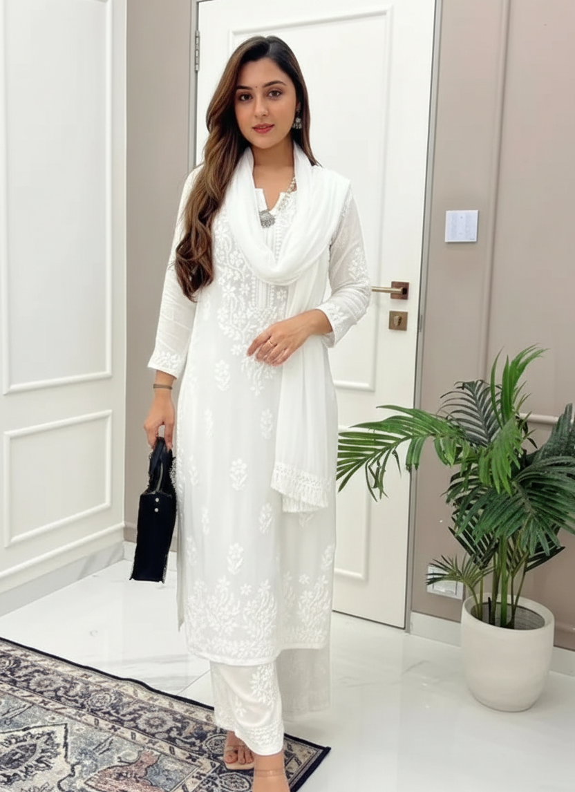 D 80 🤍 Bella Boutiques – New Launch Maslin Chikankari Kurti Set 🤍