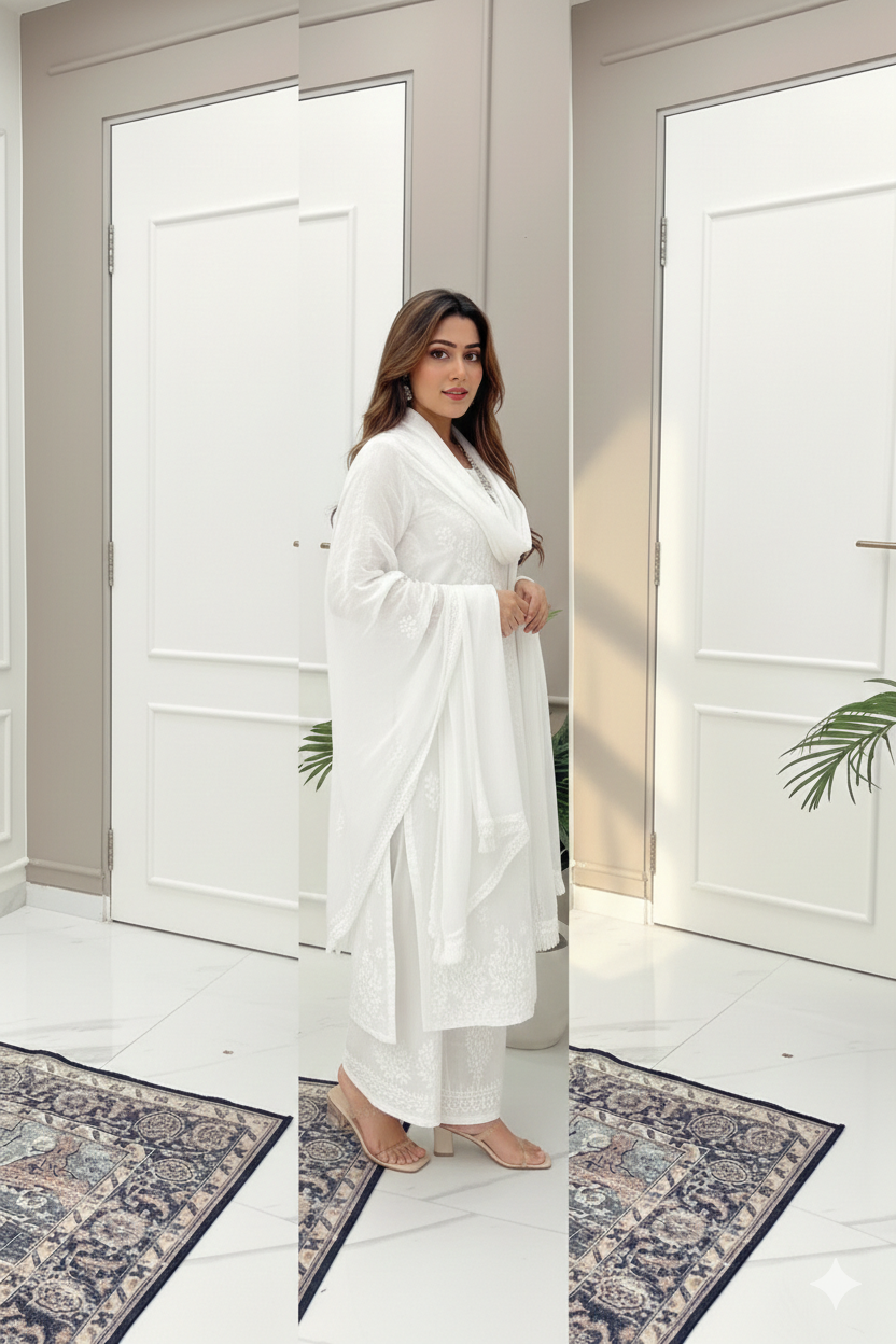 D 80 🤍 Bella Boutiques – New Launch Maslin Chikankari Kurti Set 🤍