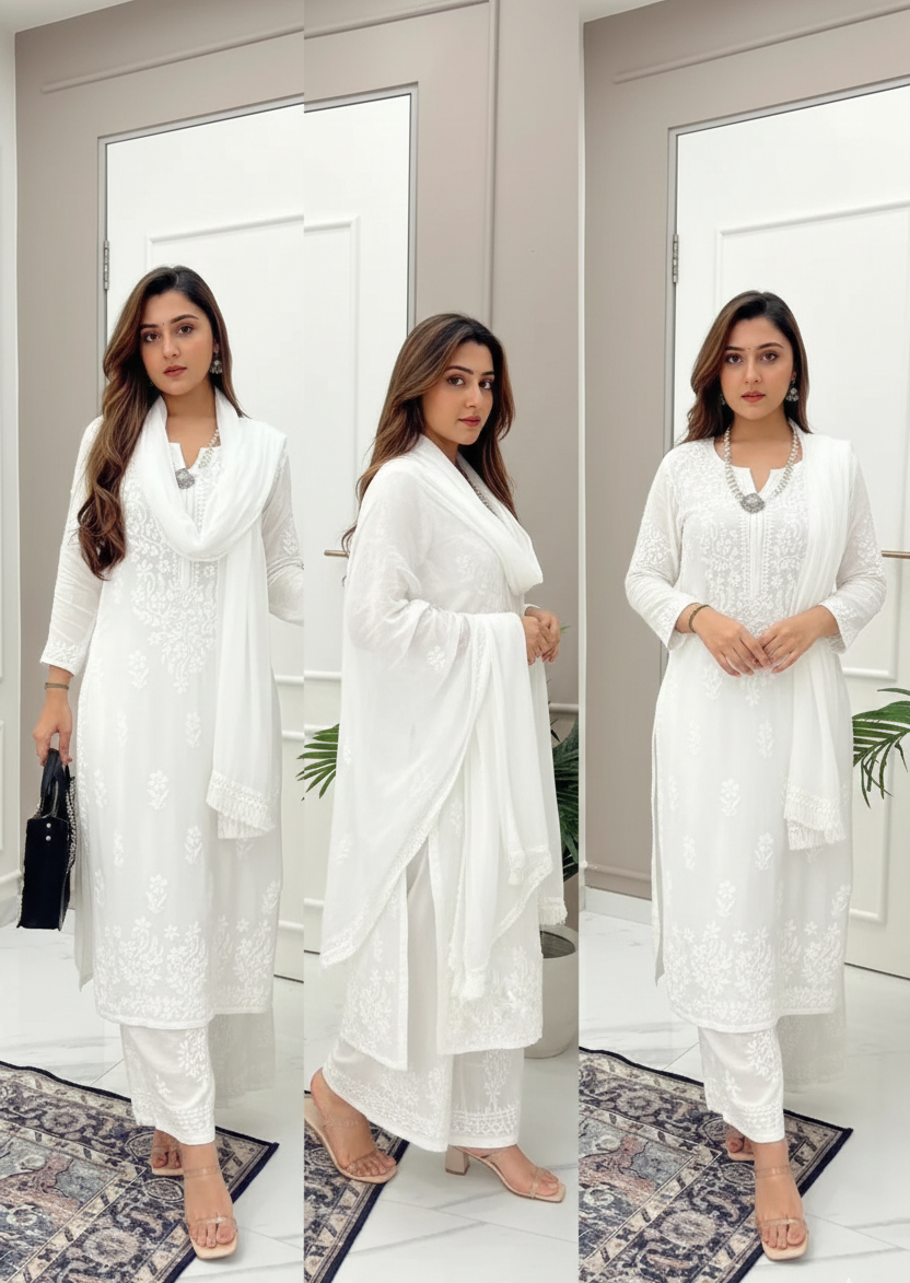 D 80 🤍 Bella Boutiques – New Launch Maslin Chikankari Kurti Set 🤍